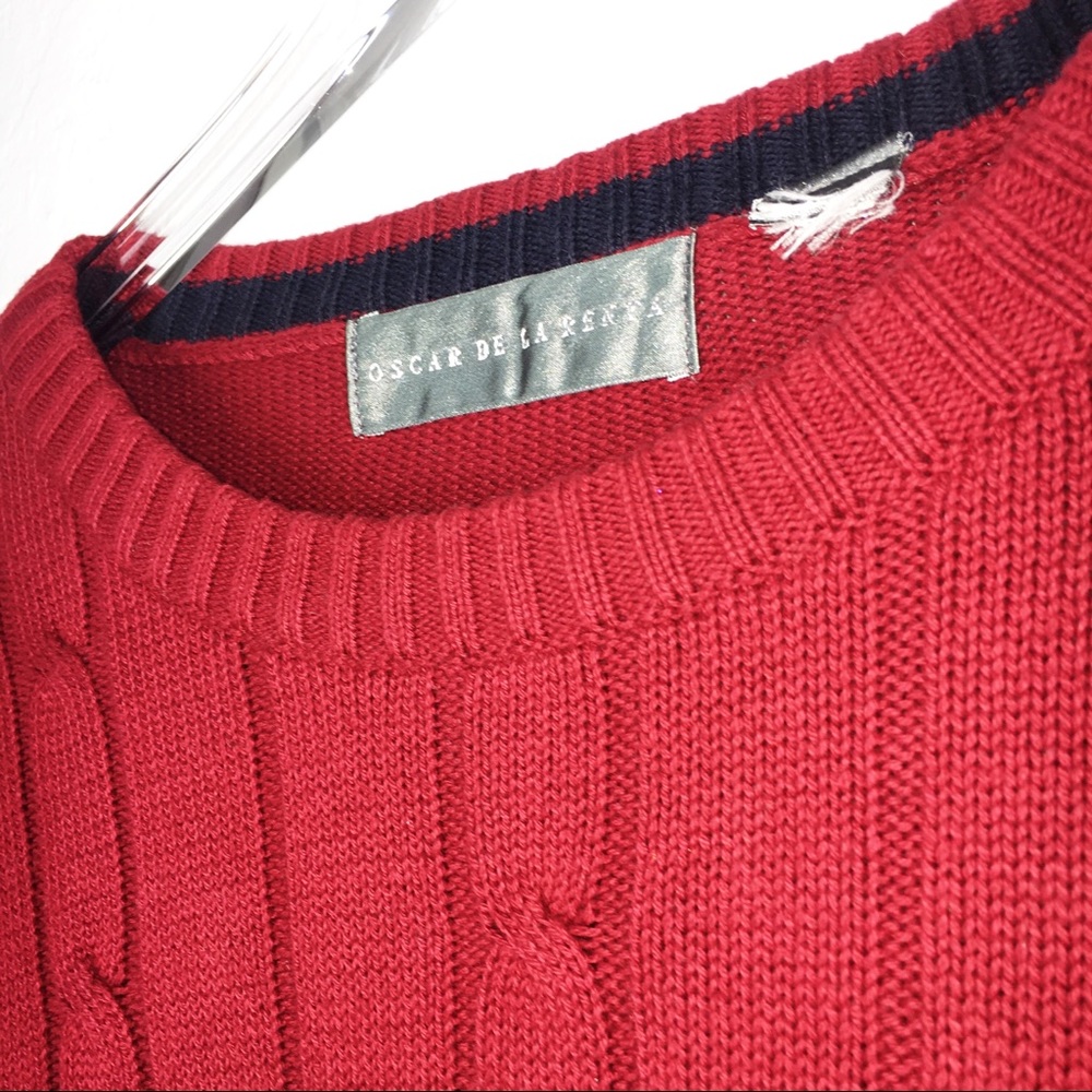 Lux Cable Knit Sweater | Oscar De La Renta Red XL - Picture 2 of 8